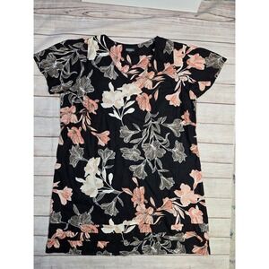 Nicole Miller Original XXL Black Floral Linen Blend Midi Dress Boho Resort
